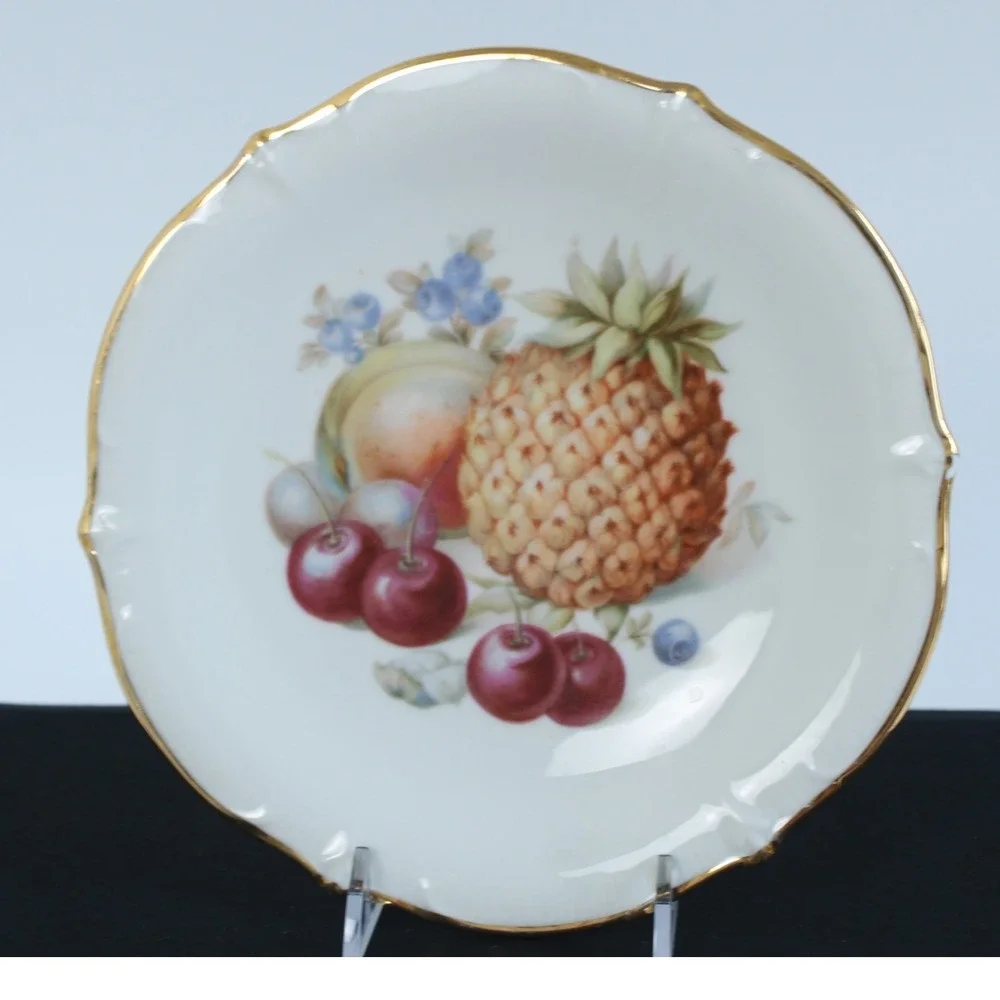 Schumann Arzberg Fruit Motif Porcelain Plate Gold‎ Trim Germany 6.25in Vintage
